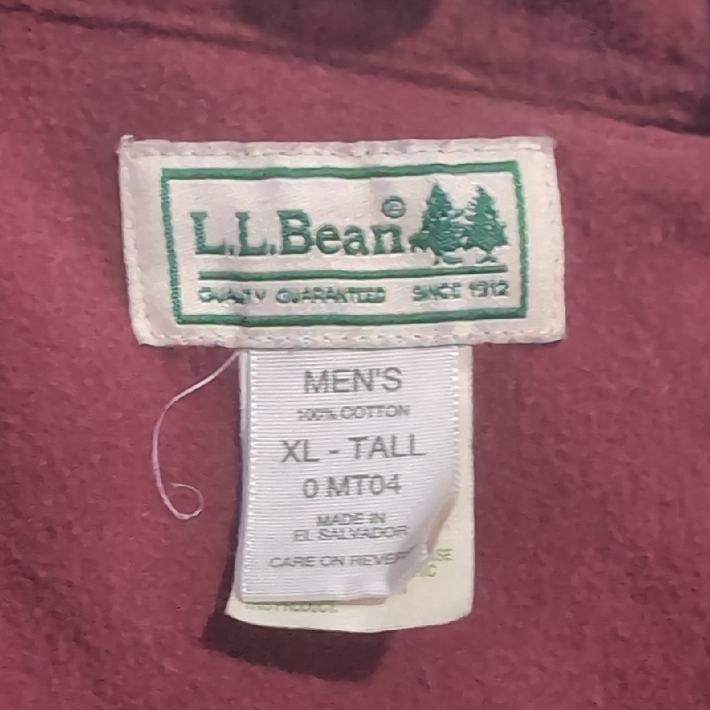 L.L. Bean Maroon Heavyweight Cotton Men's XL Tall Button Down L/S Shirt Shacket - Picture 2 of 5